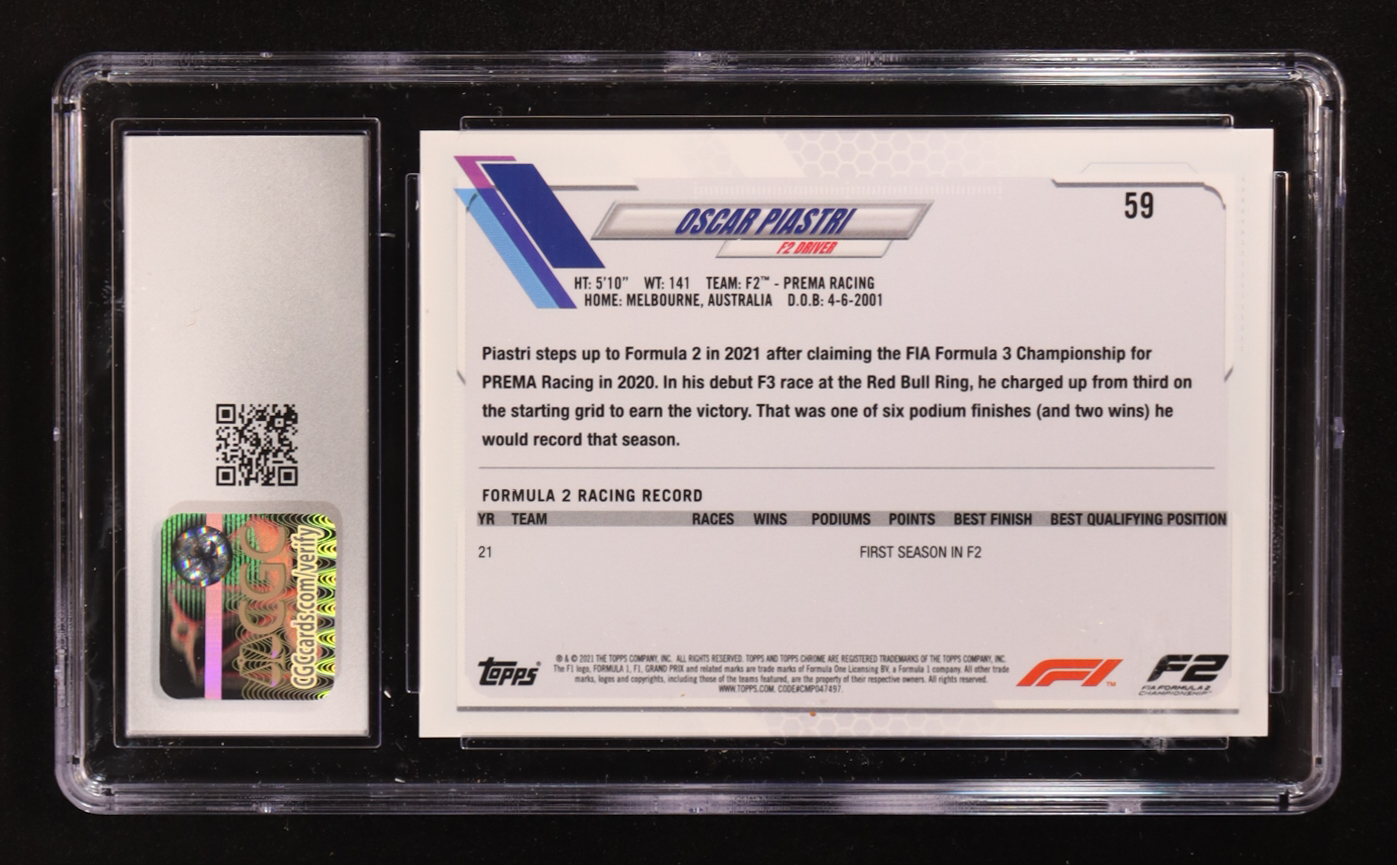 Oscar Piastri 2021 Topps Chrome Formula 1 #59 FS (CGC 10) at PristineAuction.com Oscar Piastri 2021 Topps Chrome Formula 1 #59 FS (CGC 10) at PristineAuction.com