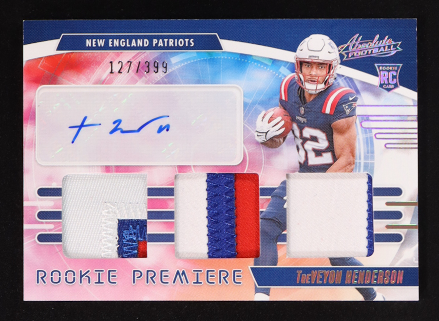 TreVeyon Henderson 2025 Absolute Rookie Premiere Materials Autographs #10 RC #127/399 at PristineAuction.com TreVeyon Henderson 2025 Absolute Rookie Premiere Materials Autographs #10 RC #127/399 at PristineAuction.com