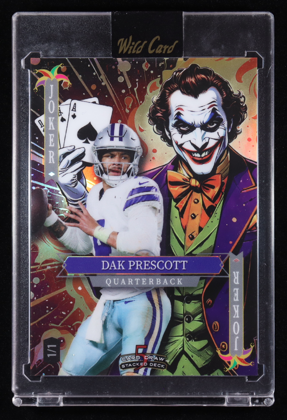 Dak Prescott 2025 Wild Card 5 Card Draw Joker Prismatic Silver #DPNO01 #1/1 at PristineAuction.com Dak Prescott 2025 Wild Card 5 Card Draw Joker Prismatic Silver #DPNO01 #1/1 at PristineAuction.com