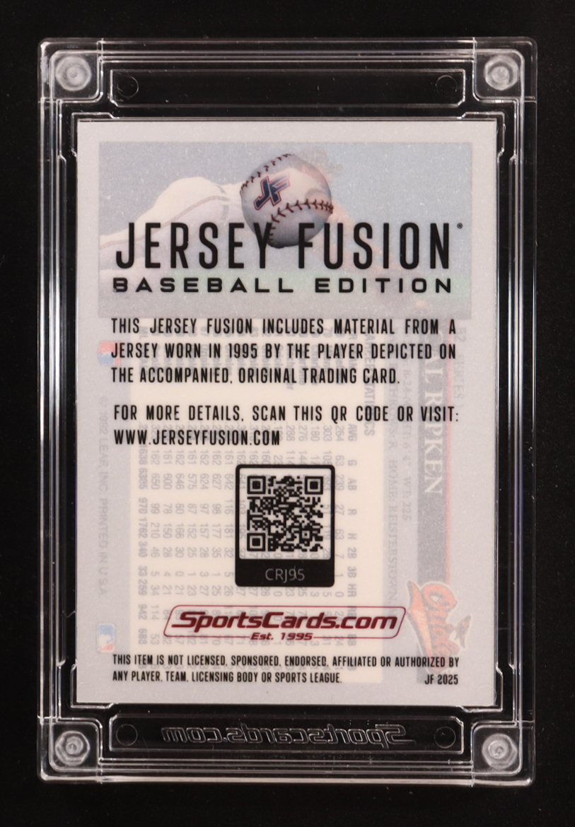 Cal Ripken Jr. 2025 Jersey Fusion Game Used Swatch #CRJ95 at PristineAuction.com Cal Ripken Jr. 2025 Jersey Fusion Game Used Swatch #CRJ95 at PristineAuction.com