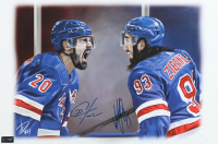 Chris Kreider & Mika Zibanejad Signed "Blue Shirt Brothers" 12x18 Lithograph By Alex Douglas (PlayerX) at PristineAuction.com