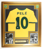 Pele Signed Custom Framed Jersey Display with Trophy Pin & Title Plaque (PSA) at PristineAuction.com