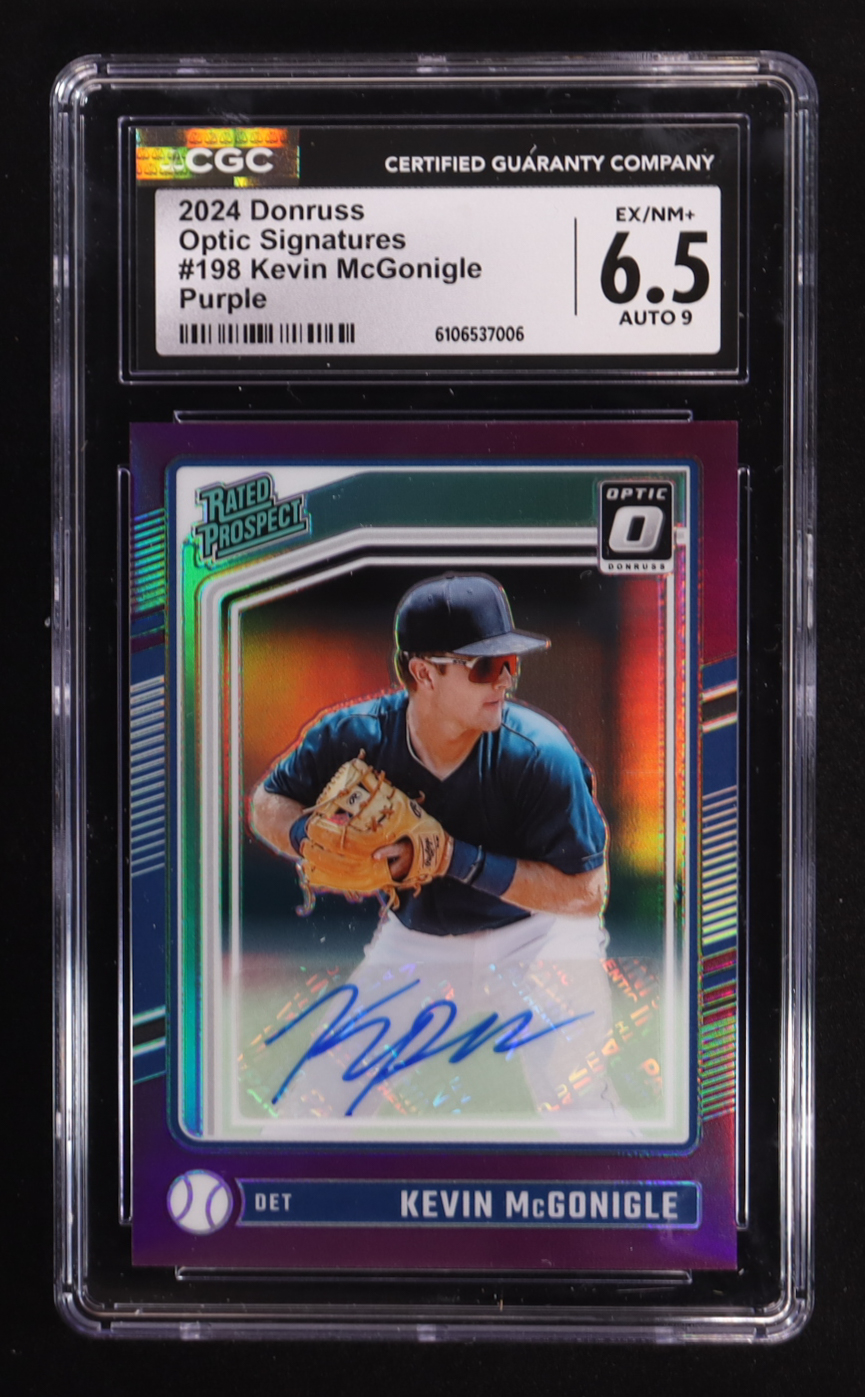 Kevin McGonigle 2024 Donruss Optic Rated Prospects Signatures Purple #198 #10/49 (CGC 6.5) at PristineAuction.com Kevin McGonigle 2024 Donruss Optic Rated Prospects Signatures Purple #198 #10/49 (CGC 6.5) at PristineAuction.com