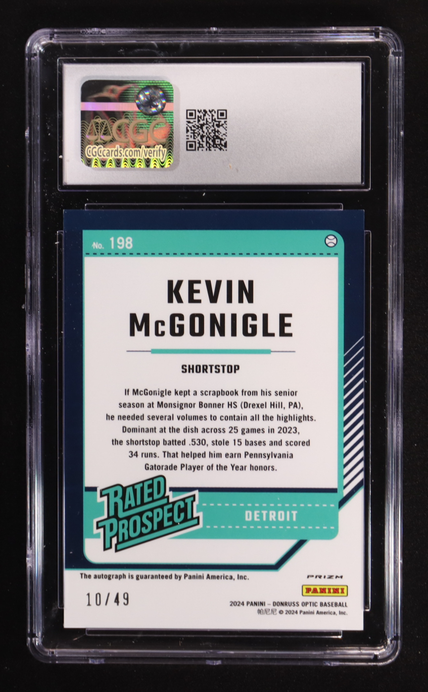 Kevin McGonigle 2024 Donruss Optic Rated Prospects Signatures Purple #198 #10/49 (CGC 6.5) at PristineAuction.com Kevin McGonigle 2024 Donruss Optic Rated Prospects Signatures Purple #198 #10/49 (CGC 6.5) at PristineAuction.com