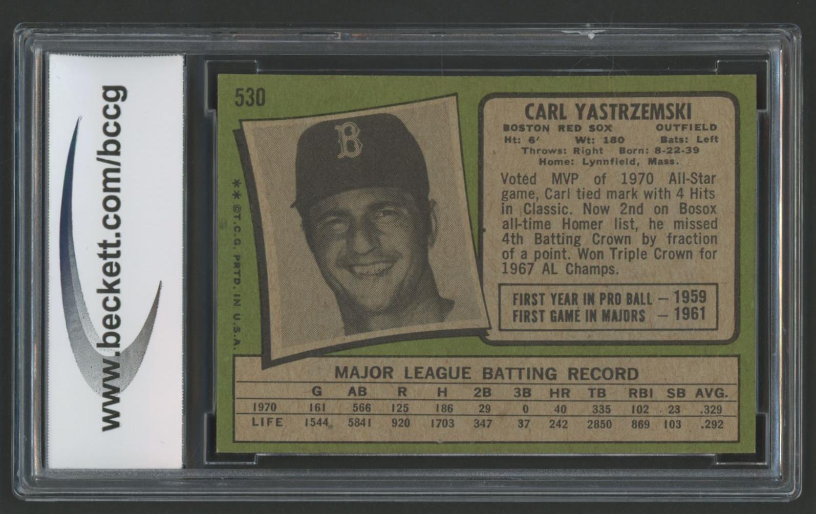 Carl Yastrzemski 1971 Topps #530 (BCCG 9) at PristineAuction.com Carl Yastrzemski 1971 Topps #530 (BCCG 9) at PristineAuction.com