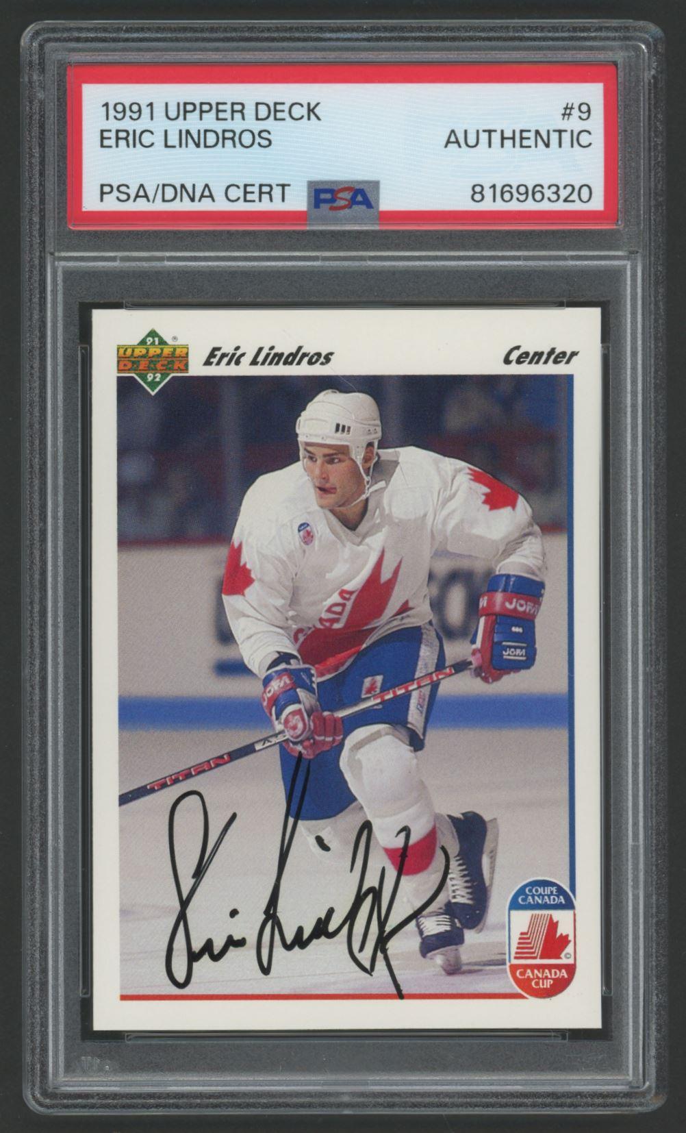 Eric Lindros Signed 1991-92 Upper Deck #9 CC (PSA) at PristineAuction.com Eric Lindros Signed 1991-92 Upper Deck #9 CC (PSA) at PristineAuction.com