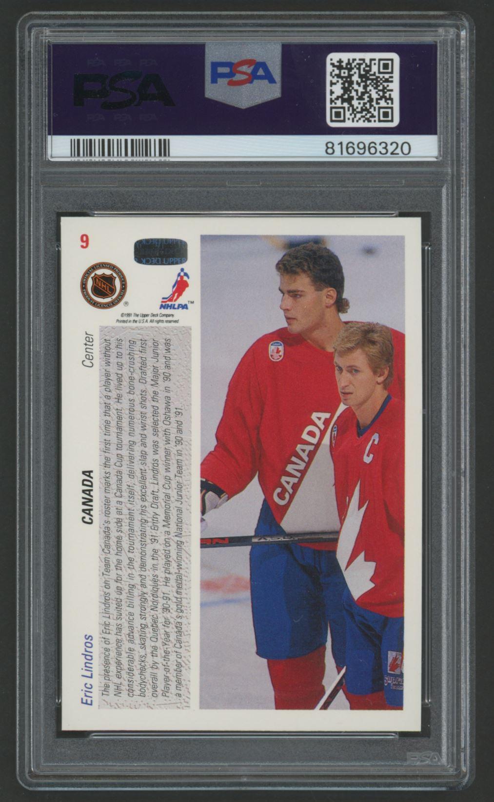 Eric Lindros Signed 1991-92 Upper Deck #9 CC (PSA) at PristineAuction.com Eric Lindros Signed 1991-92 Upper Deck #9 CC (PSA) at PristineAuction.com