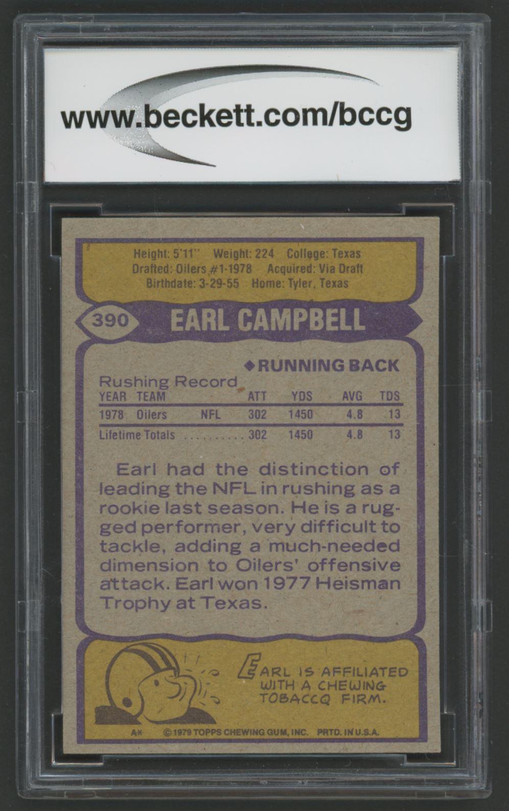 Earl Campbell 1979 Topps #390 RC (BCCG 9) at PristineAuction.com Earl Campbell 1979 Topps #390 RC (BCCG 9) at PristineAuction.com