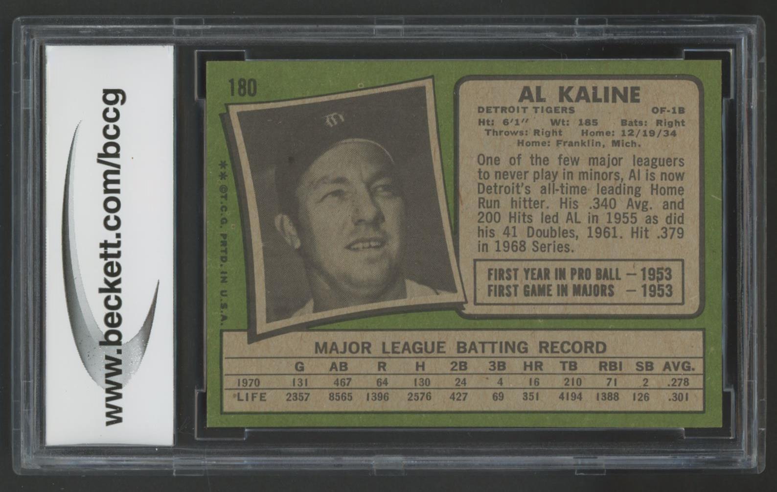 Al Kaline 1971 Topps #180 (BCCG 9) at PristineAuction.com Al Kaline 1971 Topps #180 (BCCG 9) at PristineAuction.com