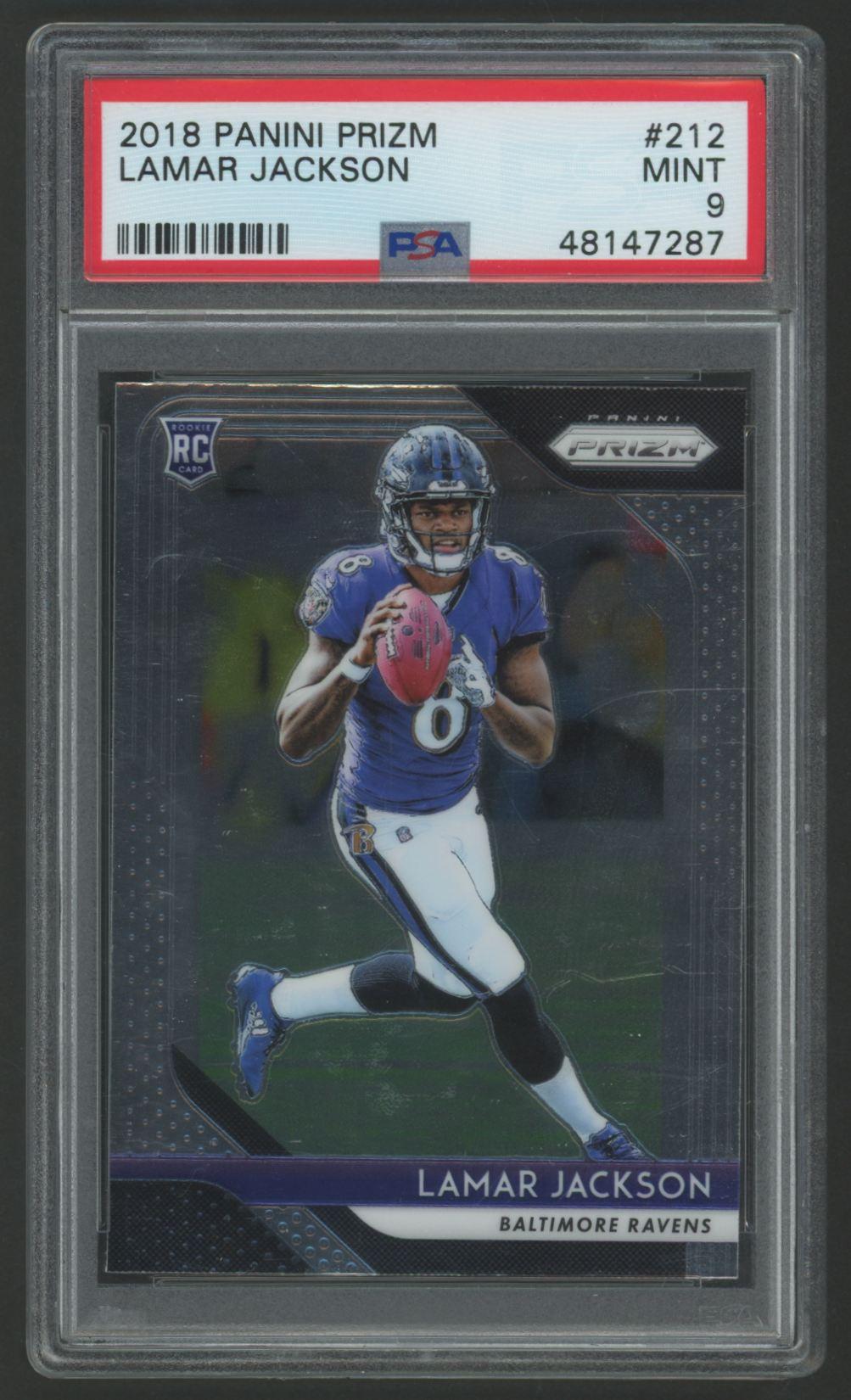 Lamar Jackson 2018 Panini Prizm #212 RC (PSA 9) at PristineAuction.com Lamar Jackson 2018 Panini Prizm #212 RC (PSA 9) at PristineAuction.com