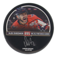Alexander Ovechkin Signed LE Capitals Logo All-Time Goals Leader Commemorative Hockey Puck (Fanatics) at PristineAuction.com