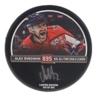 Alexander Ovechkin Signed LE Capitals Logo All-Time Goals Leader Commemorative Hockey Puck (Fanatics) at PristineAuction.com