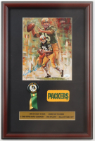 Bart Starr Signed Packers Custom Framed Art Print Display with Vintage 1967 Ribbon Lapel Pin & Packers Patch (JSA) at PristineAuction.com