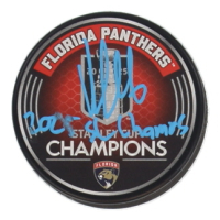 Aleksander Barkov Signed Panthers 2025 Stanley Cup Champions Logo Hockey Puck Inscribed "2025 SC Champs" (Fanatics) at PristineAuction.com