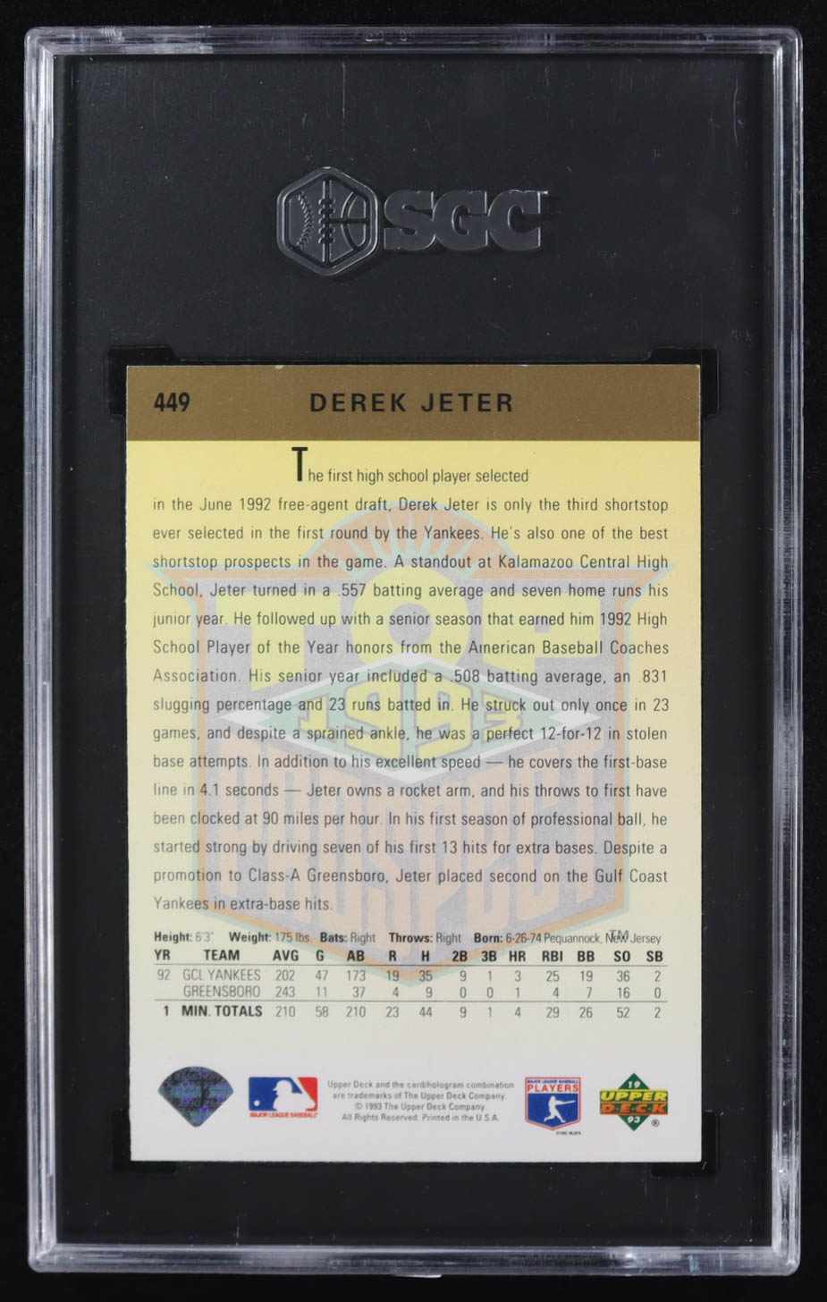 Derek Jeter 1993 Upper Deck #469 RC (SGC 8.5) at PristineAuction.com Derek Jeter 1993 Upper Deck #469 RC (SGC 8.5) at PristineAuction.com