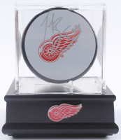 Todd Bertuzzi Signed Red Wings Logo Hockey Puck with Display Case & Wings Logo Pin (PSA) at PristineAuction.com