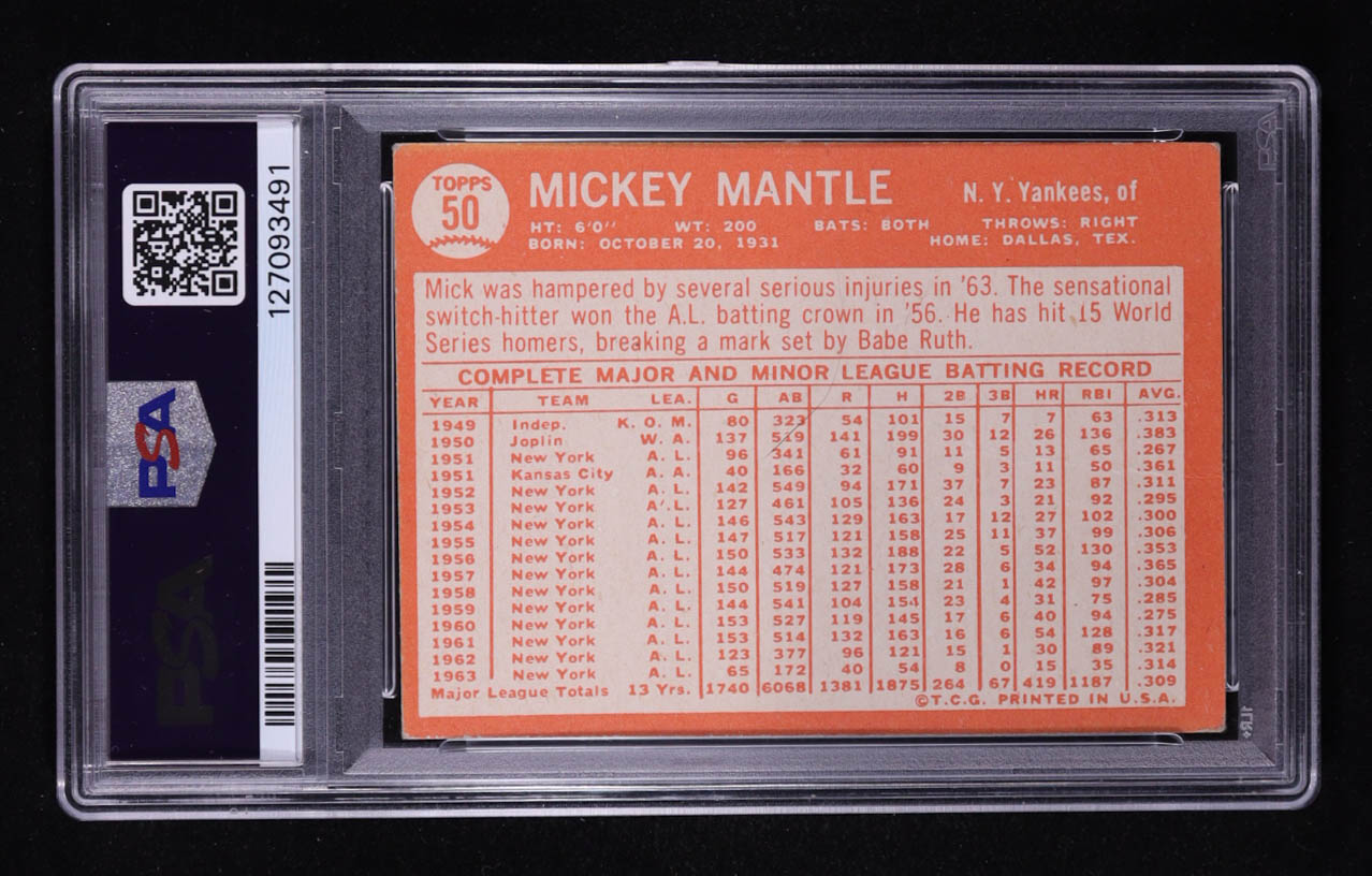 Mickey Mantle 1964 Topps #50 (PSA 2) at PristineAuction.com Mickey Mantle 1964 Topps #50 (PSA 2) at PristineAuction.com