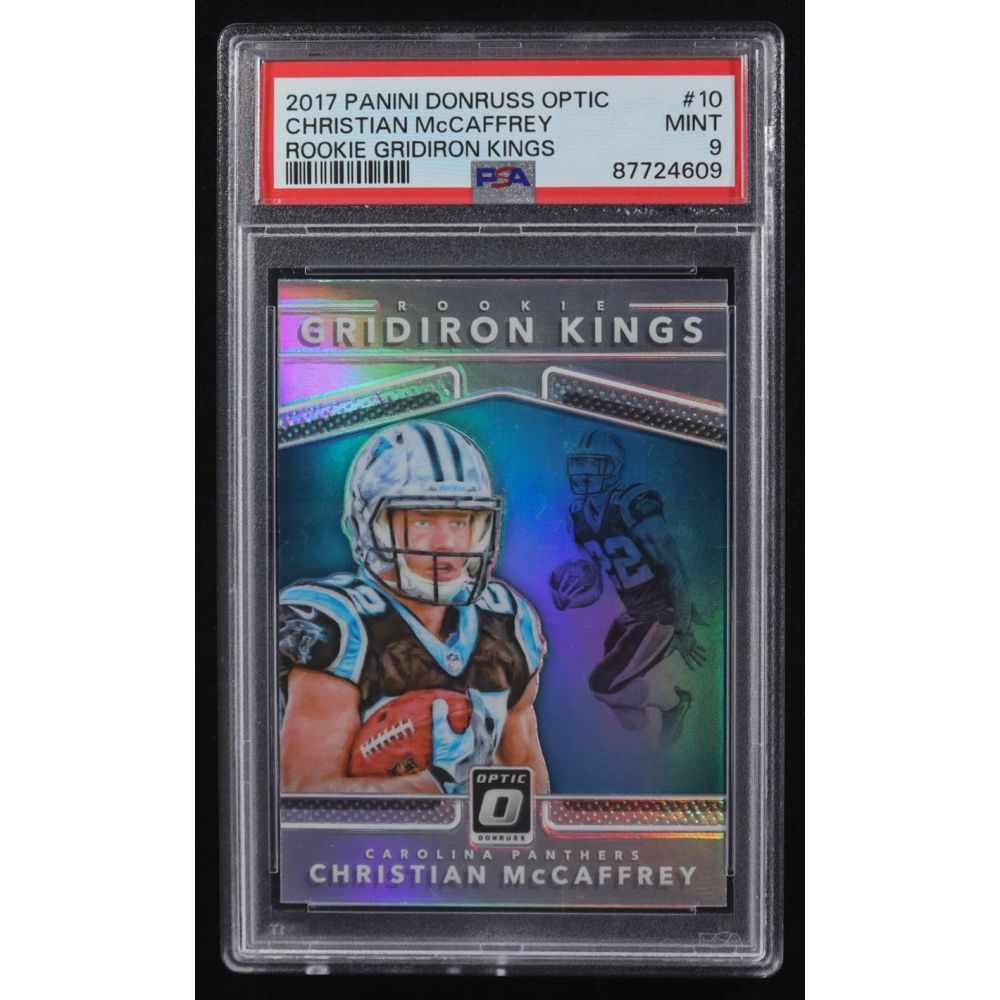 Christian Mccaffrey 2017 Panini Donruss Optic Rookie Gridiron Kings Prizm #10 RC (PSA 9) at PristineAuction.com