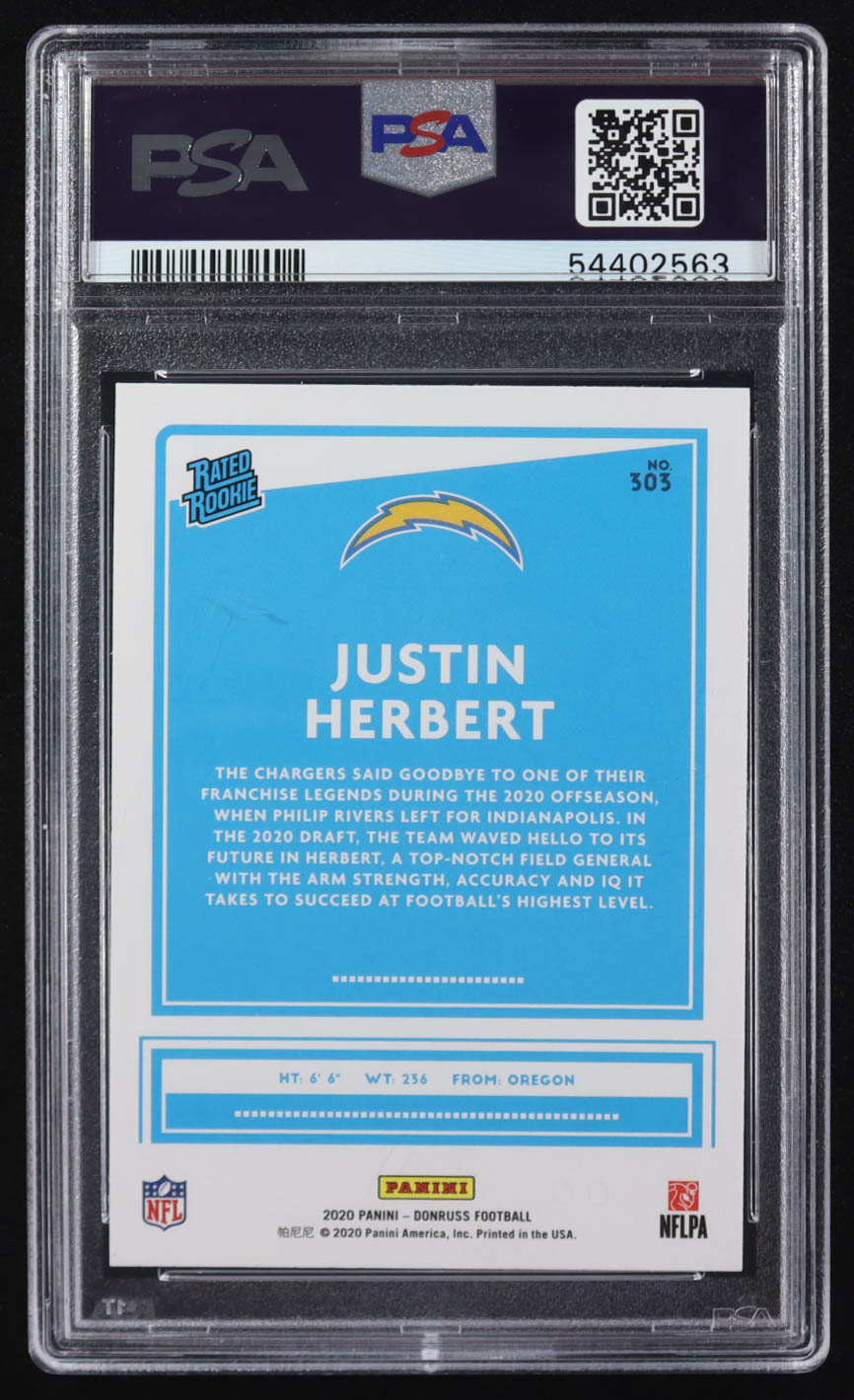 Justin Herbert 2020 Panini Donruss RR #303 RC (PSA 10) at PristineAuction.com Justin Herbert 2020 Panini Donruss RR #303 RC (PSA 10) at PristineAuction.com
