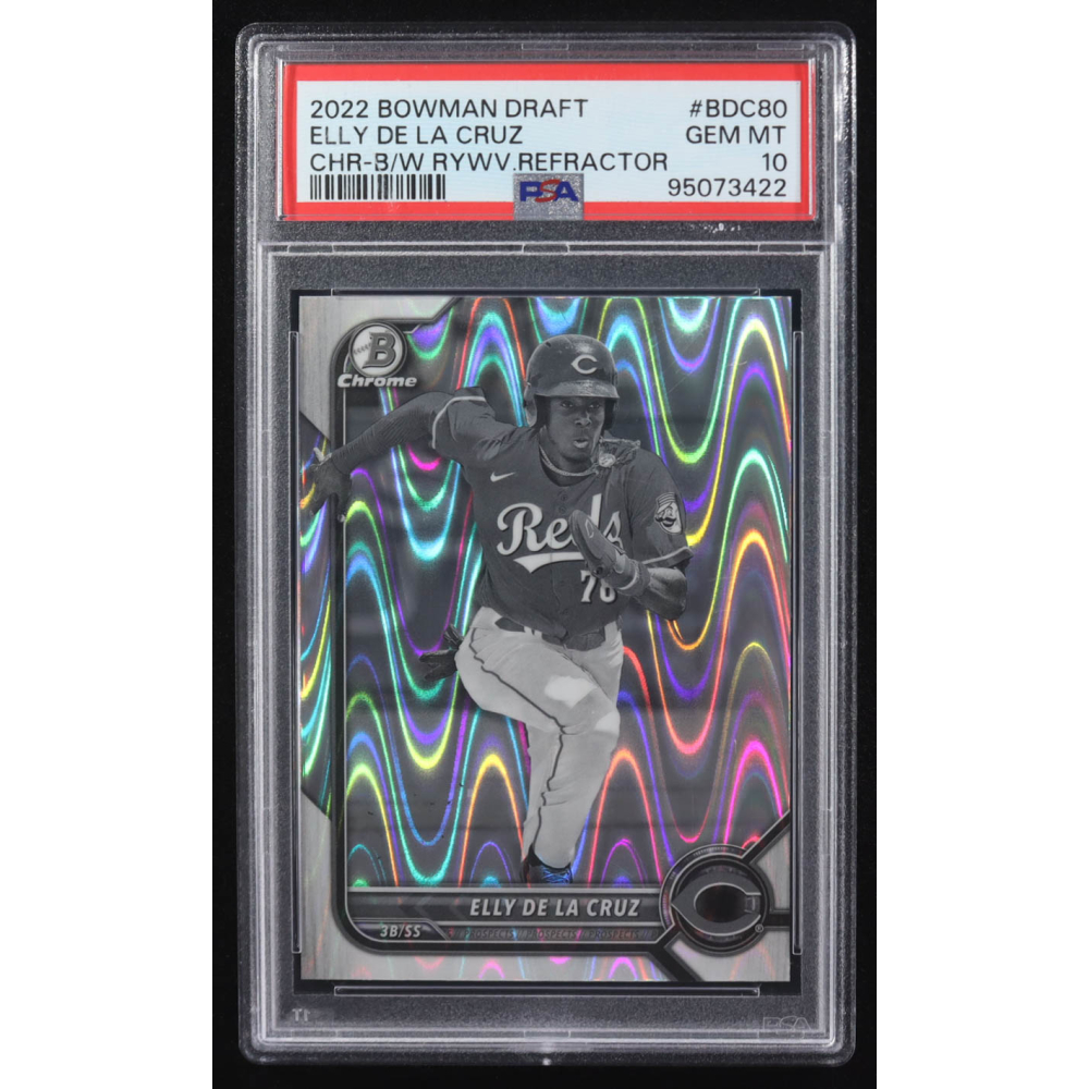 Elly De La Cruz 2022 Bowman Draft Chrome Black & White Raywave Refractor #BDC-80 RC (PSA 10) at PristineAuction.com