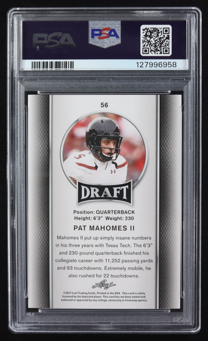 Patrick Mahomes II 2017 Leaf Draft #56 RC (PSA 10) at PristineAuction.com Patrick Mahomes II 2017 Leaf Draft #56 RC (PSA 10) at PristineAuction.com