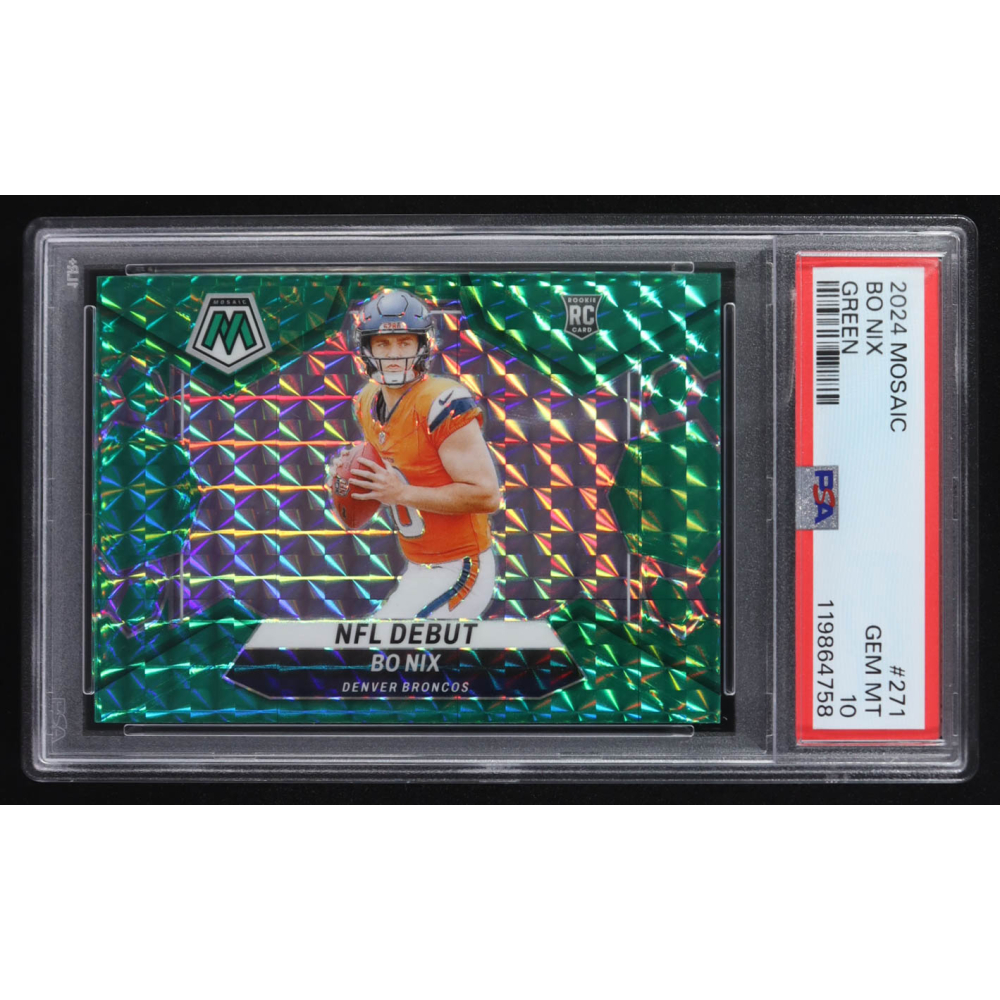 Bo Nix 2024 Panini Mosaic Green NFL Debut #271 RC (PSA 10) at PristineAuction.com