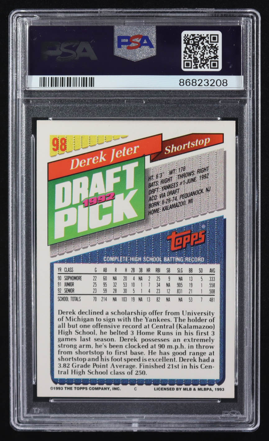 Derek Jeter 1993 Topps #98 RC (PSA 8) at PristineAuction.com Derek Jeter 1993 Topps #98 RC (PSA 8) at PristineAuction.com