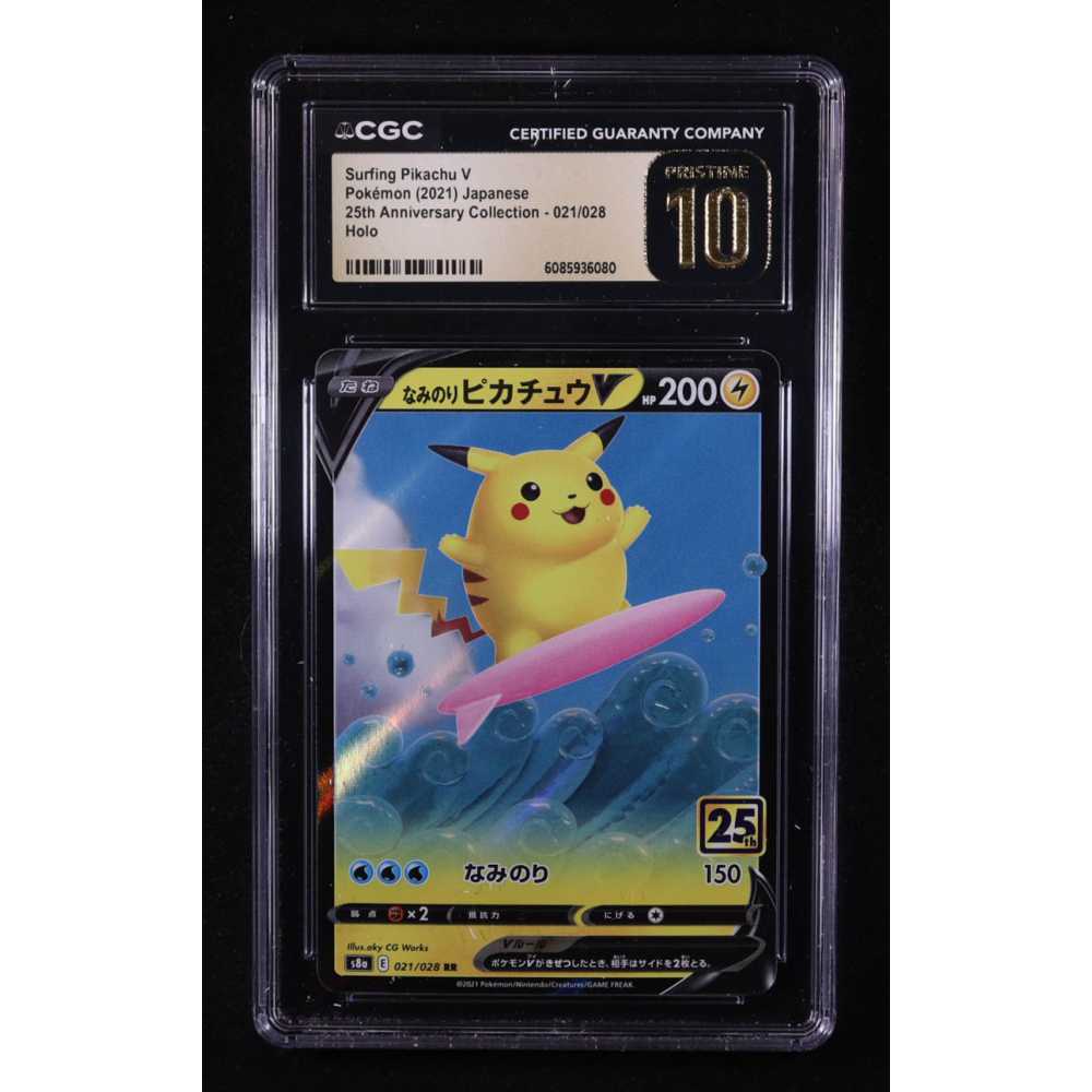 Surfing Pikachu V 2021 Pokemon 25th Anniversary Collection Japanese #021 (CGC 10 | Pristine Black Label) at PristineAuction.com