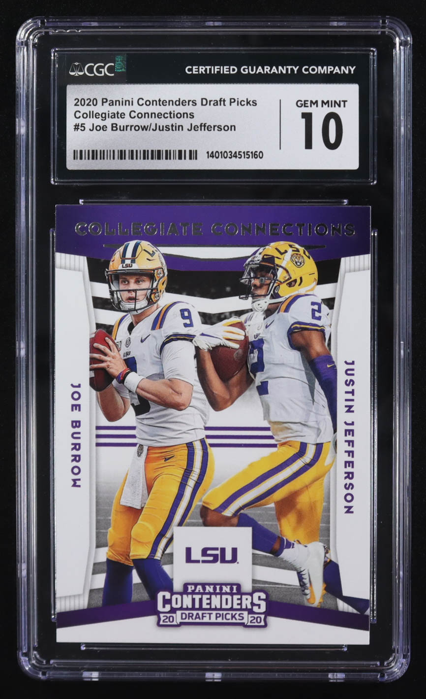 Joe Burrow / Justin Jefferson 2020 Panini Contenders Draft Picks Collegiate Connections #5 RC (CGC 10) at PristineAuction.com Joe Burrow / Justin Jefferson 2020 Panini Contenders Draft Picks Collegiate Connections #5 RC (CGC 10) at PristineAuction.com
