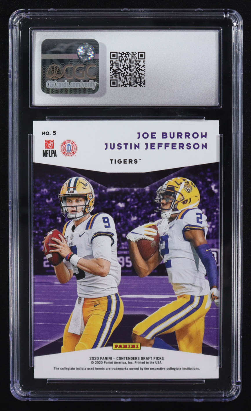 Joe Burrow / Justin Jefferson 2020 Panini Contenders Draft Picks Collegiate Connections #5 RC (CGC 10) at PristineAuction.com Joe Burrow / Justin Jefferson 2020 Panini Contenders Draft Picks Collegiate Connections #5 RC (CGC 10) at PristineAuction.com