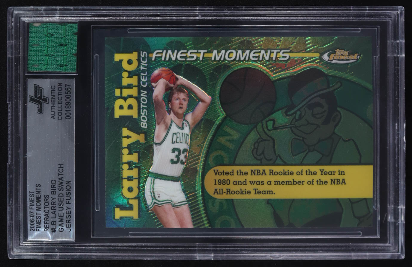 Larry Bird 2006-07 Finest Moments Refractors #LB With Game-Used Swatch (BGS) at PristineAuction.com Larry Bird 2006-07 Finest Moments Refractors #LB With Game-Used Swatch (BGS) at PristineAuction.com
