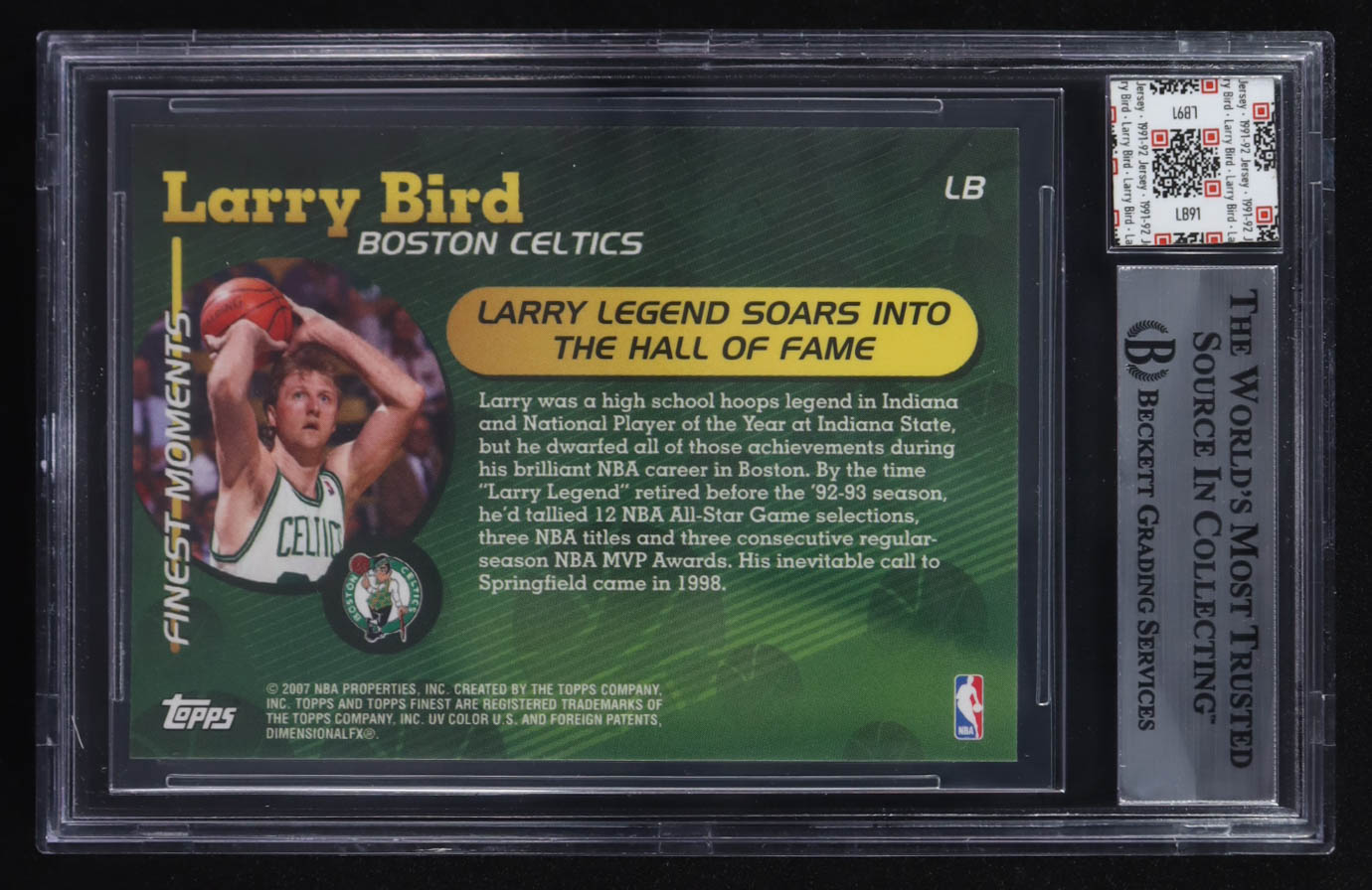 Larry Bird 2006-07 Finest Moments Refractors #LB With Game-Used Swatch (BGS) at PristineAuction.com Larry Bird 2006-07 Finest Moments Refractors #LB With Game-Used Swatch (BGS) at PristineAuction.com