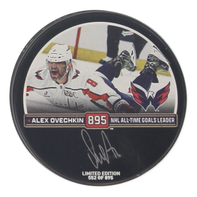 Alexander Ovechkin Signed LE Capitals Logo All-Time Goals Leader Commemorative Hockey Puck (Fanatics) at PristineAuction.com Alexander Ovechkin Signed LE Capitals Logo All-Time Goals Leader Commemorative Hockey Puck (Fanatics) at PristineAuction.com