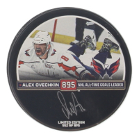 Alexander Ovechkin Signed LE Capitals Logo All-Time Goals Leader Commemorative Hockey Puck (Fanatics) at PristineAuction.com