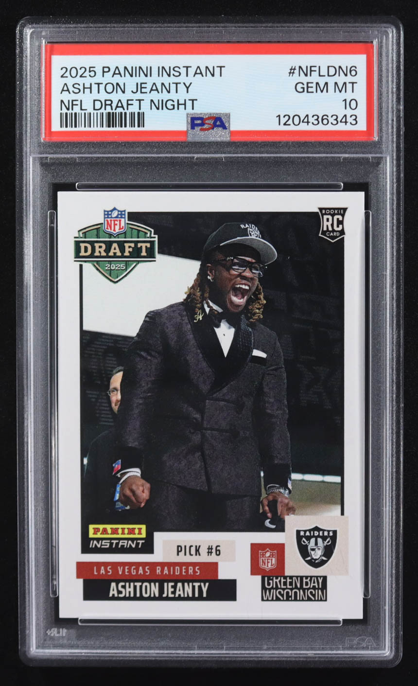 Ashton Jeanty 2025 Panini Instant NFL Draft Night #NFLDN-6 RC #1/5681 (PSA 10) at PristineAuction.com Ashton Jeanty 2025 Panini Instant NFL Draft Night #NFLDN-6 RC #1/5681 (PSA 10) at PristineAuction.com