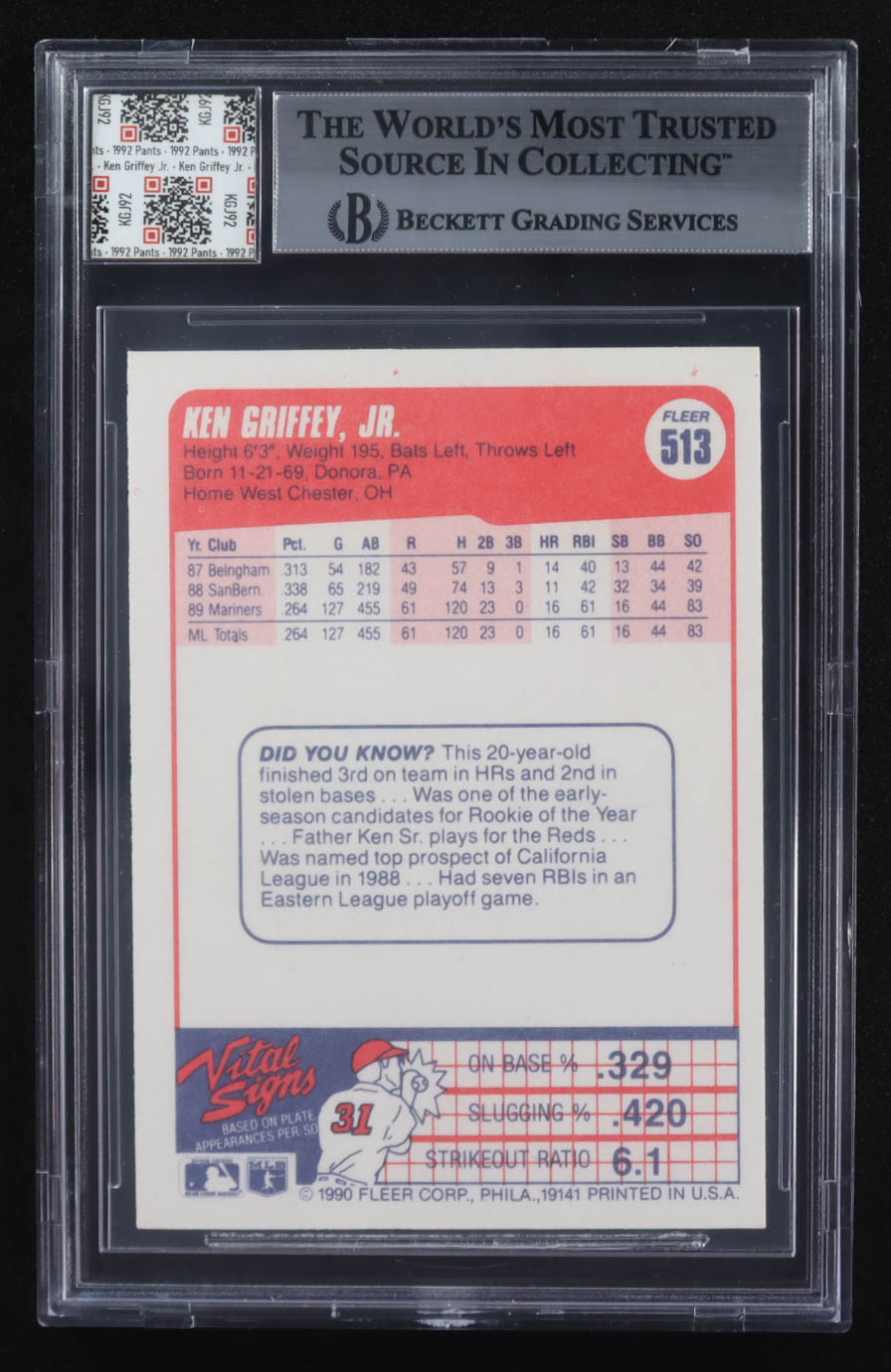 Ken Griffey Jr. 1990 Fleer #513 With Game-Used Swatch (BGS) at PristineAuction.com Ken Griffey Jr. 1990 Fleer #513 With Game-Used Swatch (BGS) at PristineAuction.com