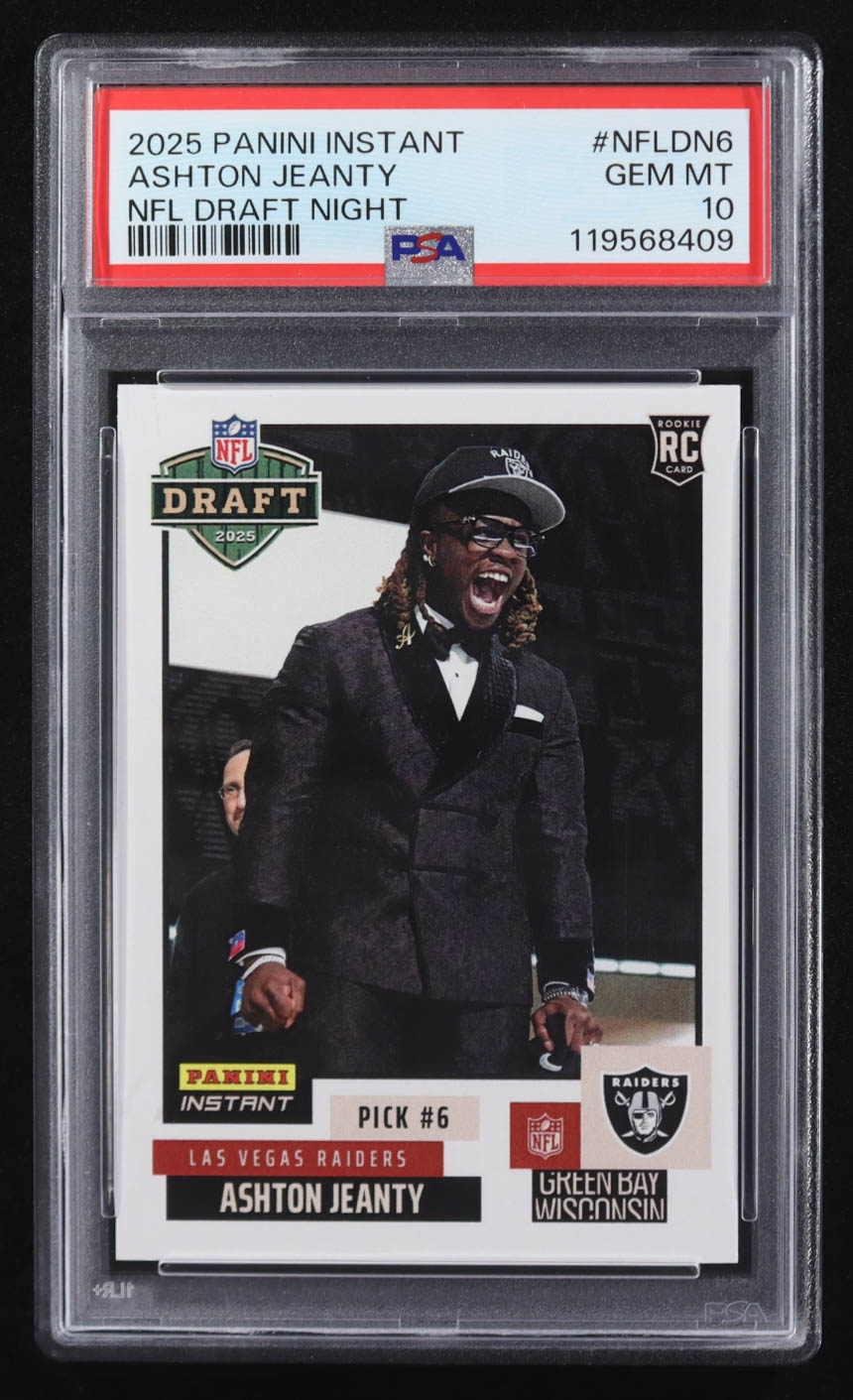 Ashton Jeanty 2025 Panini Instant NFL Draft Night #NFLDN-6 RC #1/5681 (PSA 10) at PristineAuction.com Ashton Jeanty 2025 Panini Instant NFL Draft Night #NFLDN-6 RC #1/5681 (PSA 10) at PristineAuction.com