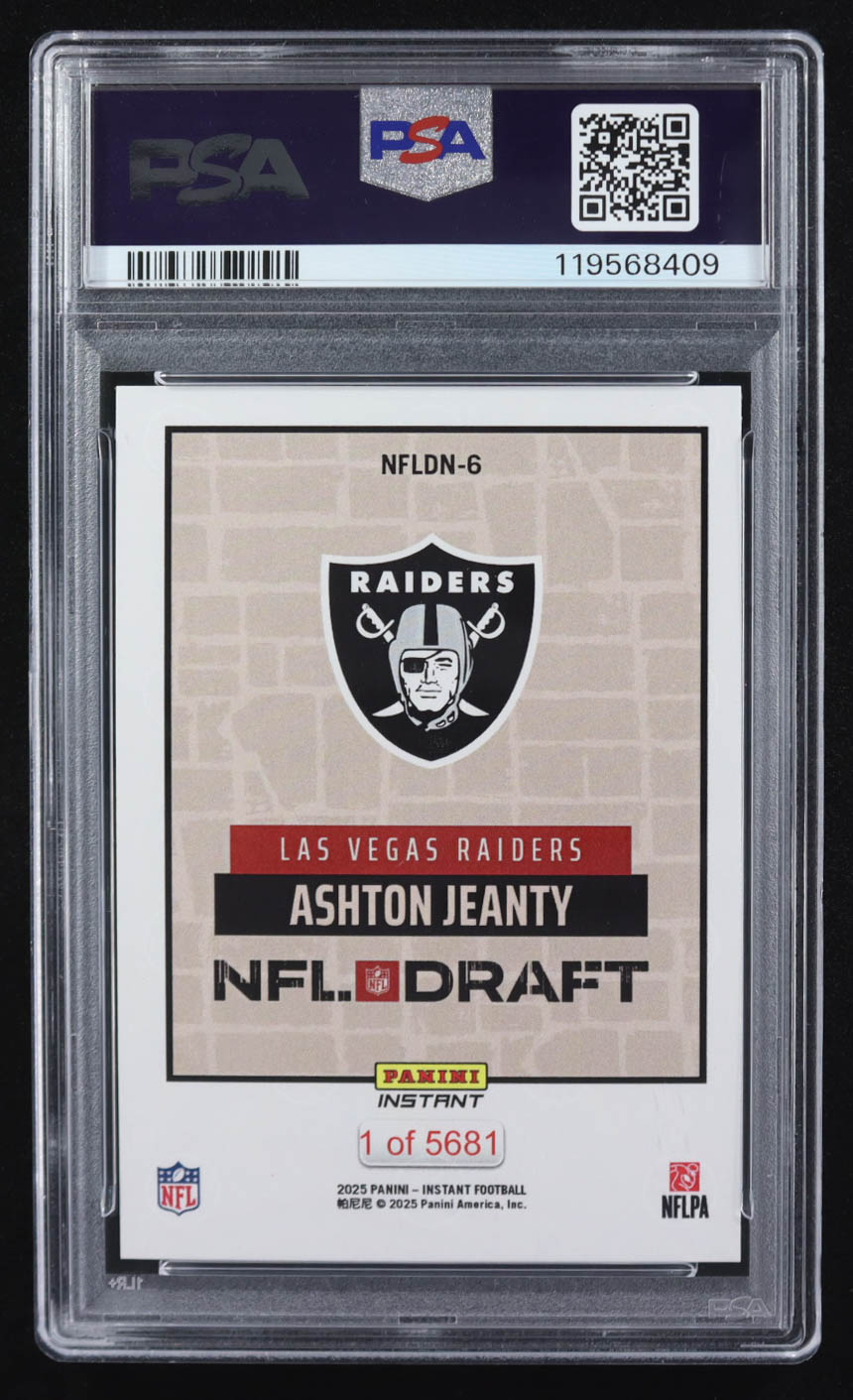 Ashton Jeanty 2025 Panini Instant NFL Draft Night #NFLDN-6 RC #1/5681 (PSA 10) at PristineAuction.com Ashton Jeanty 2025 Panini Instant NFL Draft Night #NFLDN-6 RC #1/5681 (PSA 10) at PristineAuction.com