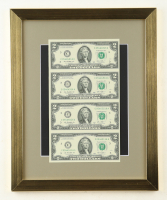 2013 U.S. $2 Dollar Bill Custom Framed Uncut Sheet Of (4) Bills at PristineAuction.com