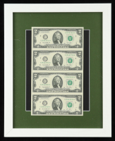 2013 U.S. $2 Dollar Bill Custom Framed Uncut Sheet Of (4) Bills at PristineAuction.com