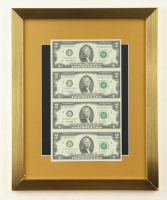 2013 U.S. $2 Dollar Bill Custom Framed Uncut Sheet Of (4) Bills at PristineAuction.com