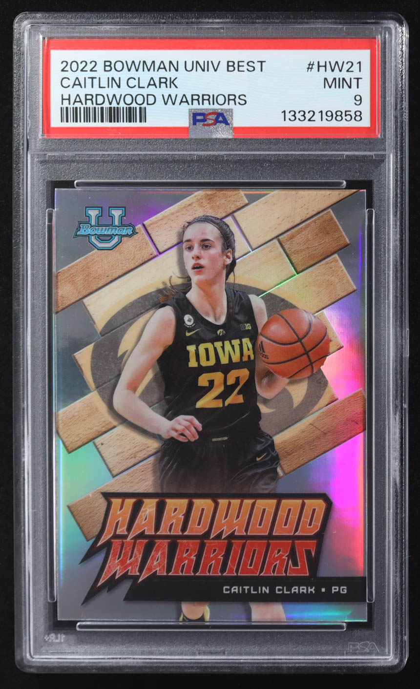 Caitlin Clark 2022 Bowman University Best Hardwood Warriors #HW21 RC (PSA 9) at PristineAuction.com Caitlin Clark 2022 Bowman University Best Hardwood Warriors #HW21 RC (PSA 9) at PristineAuction.com