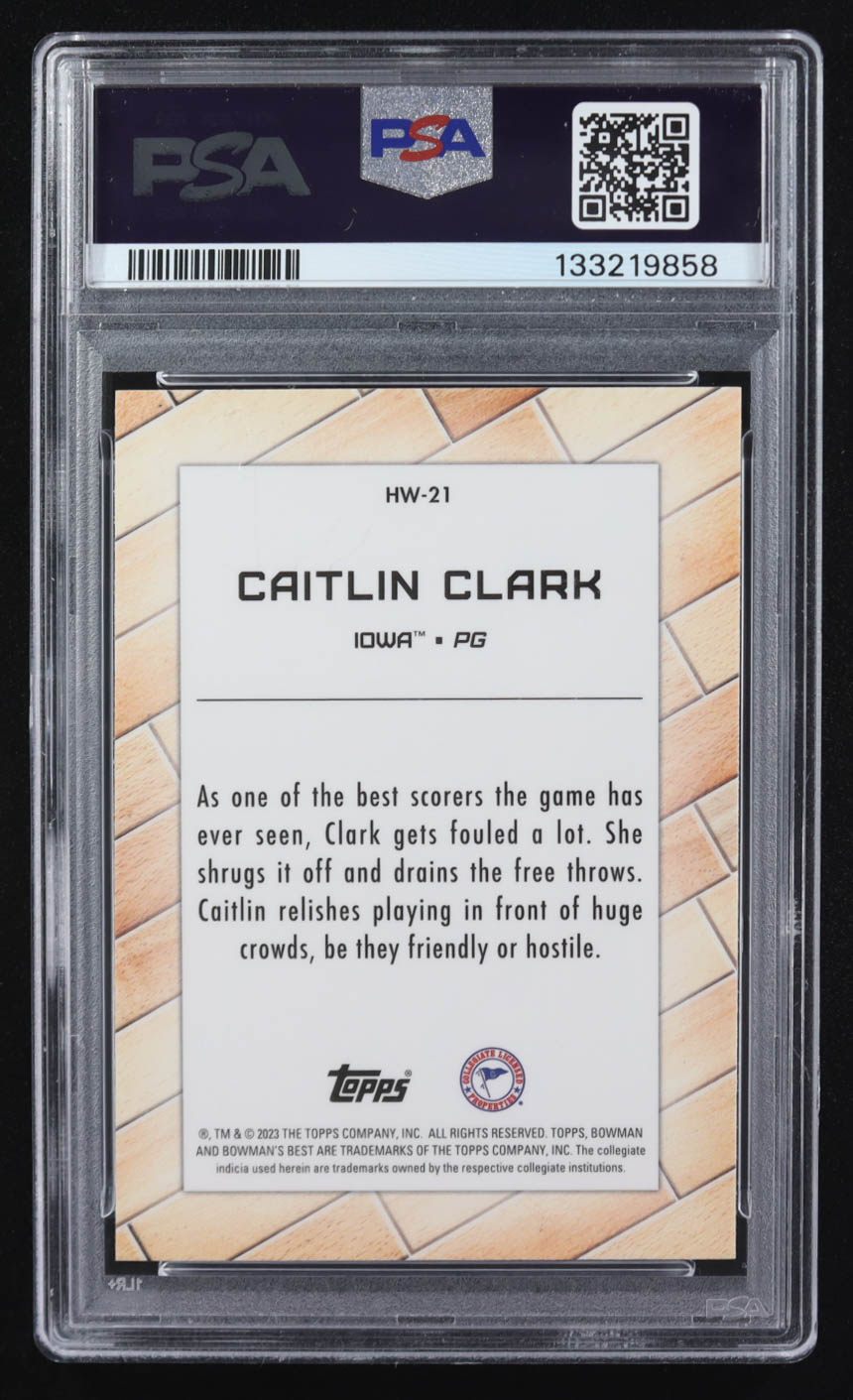 Caitlin Clark 2022 Bowman University Best Hardwood Warriors #HW21 RC (PSA 9) at PristineAuction.com Caitlin Clark 2022 Bowman University Best Hardwood Warriors #HW21 RC (PSA 9) at PristineAuction.com