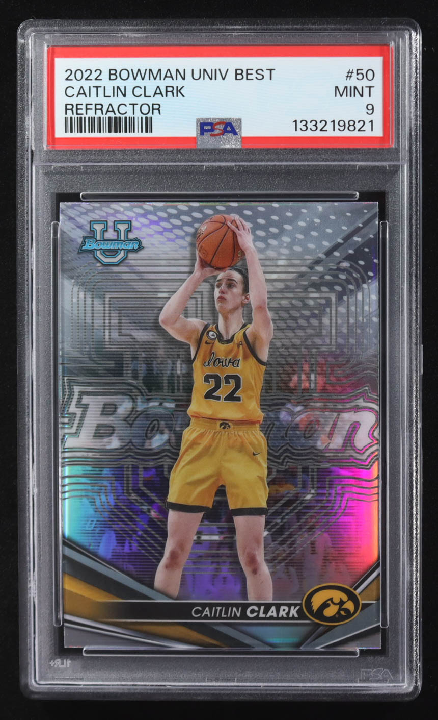 Caitlin Clark 2022 Bowman University Best Refractor #50 RC (PSA 9) at PristineAuction.com Caitlin Clark 2022 Bowman University Best Refractor #50 RC (PSA 9) at PristineAuction.com