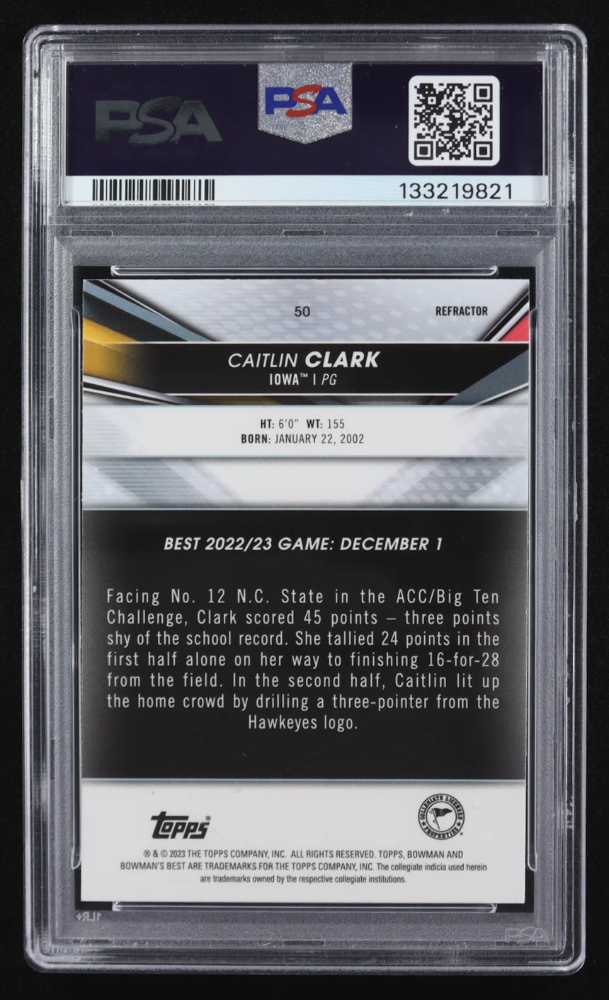 Caitlin Clark 2022 Bowman University Best Refractor #50 RC (PSA 9) at PristineAuction.com Caitlin Clark 2022 Bowman University Best Refractor #50 RC (PSA 9) at PristineAuction.com