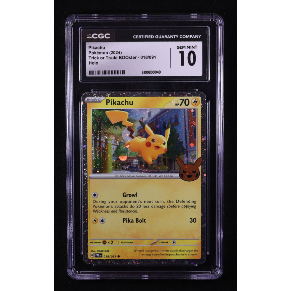 Pikachu 2024 Pokemon TCG Scarlet & Violet Paldean Fates Promos #018 Cosmos Holo Stamp (CGC 10) at PristineAuction.com