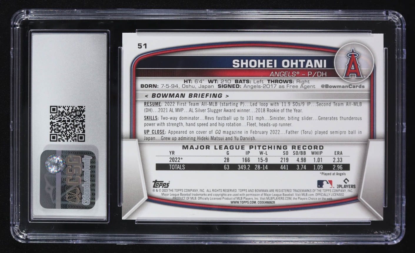 Shohei Ohtani 2023 Bowman #51 (CSG 10) at PristineAuction.com Shohei Ohtani 2023 Bowman #51 (CSG 10) at PristineAuction.com