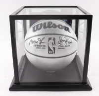 Larry Bird & Magic Johnson Signed NBA Platinum Edition Basketball with Display Case (PSA & Beckett) at PristineAuction.com