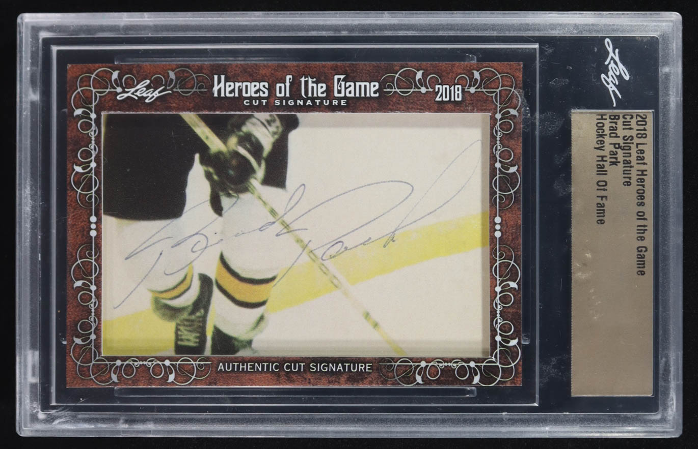 Brad Park 2018 Leaf Heroes of the Game Cut Signature Hockey Hall of Fame at PristineAuction.com Brad Park 2018 Leaf Heroes of the Game Cut Signature Hockey Hall of Fame at PristineAuction.com