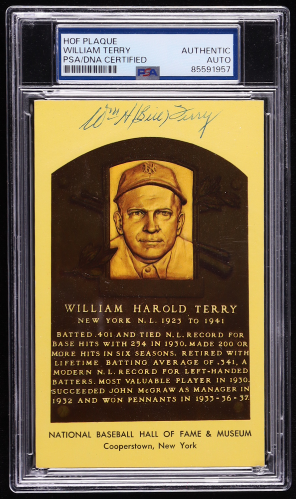 William Terry Signed Cut on Hall of Fame Plaque Postcard (PSA) at PristineAuction.com William Terry Signed Cut on Hall of Fame Plaque Postcard (PSA) at PristineAuction.com